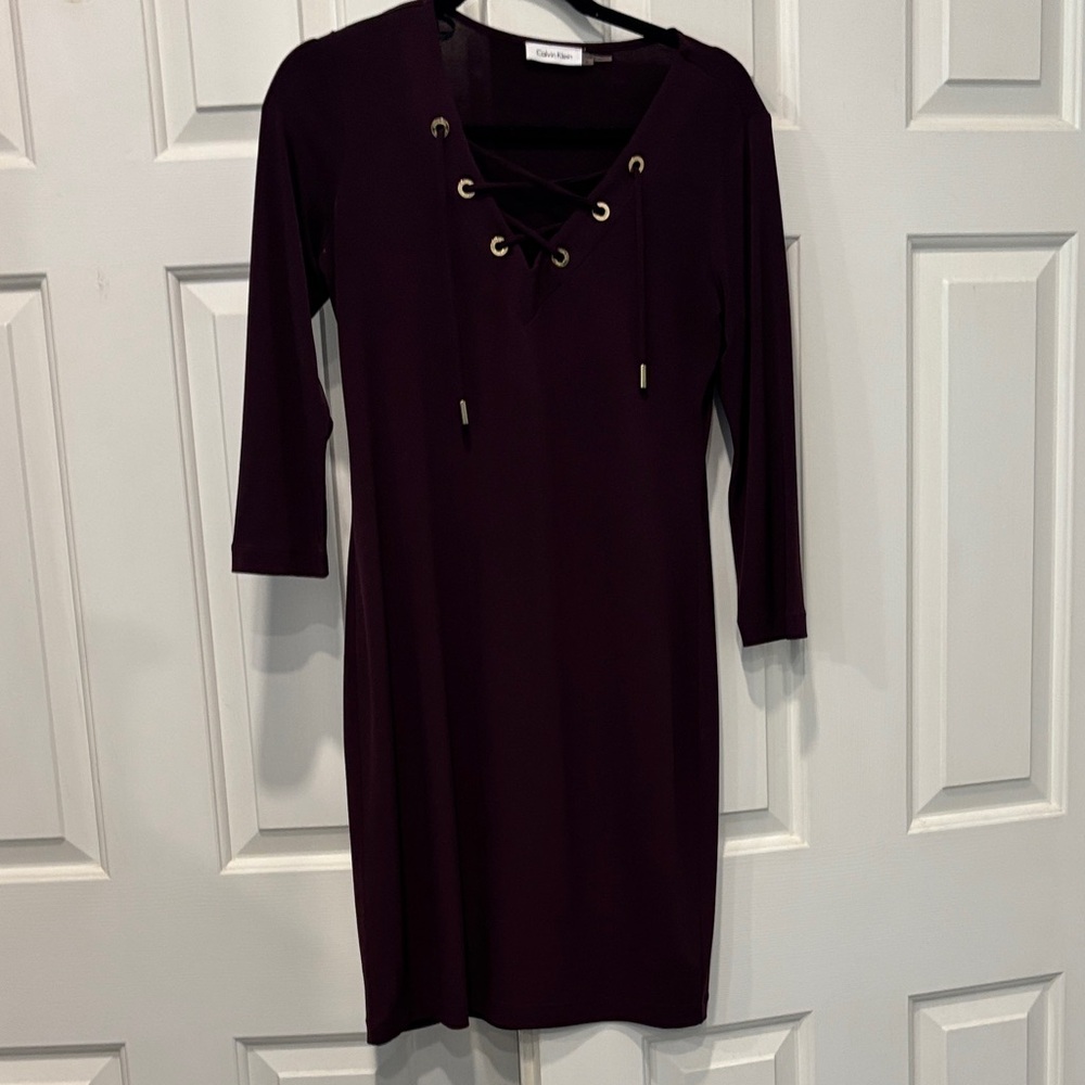 Calvin Klein Deep Purple (Plum)Lace-Up Dress